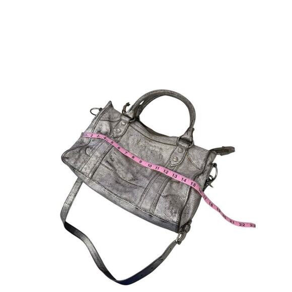 Frye Melissa Satchel/Crossbody Bag Distressed Leather Metallic Gray MSRP $388 - Picture 12 of 16